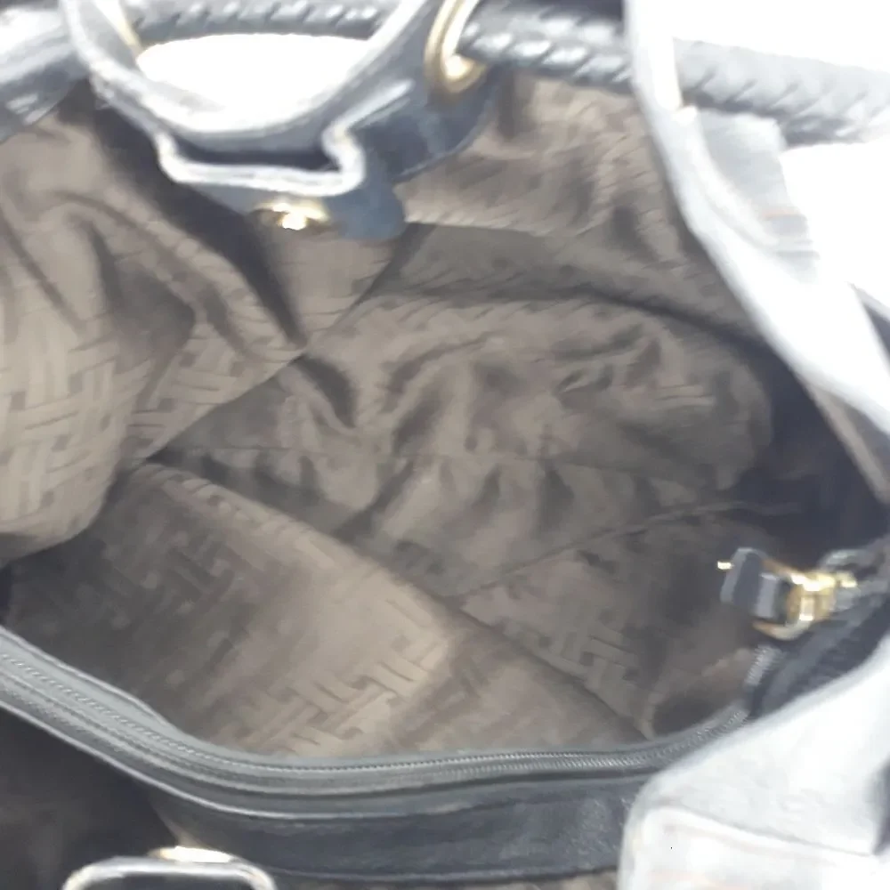 Cole Haan Hobo‎ Bag Leather Braided Grommets Genevieve Denny Black